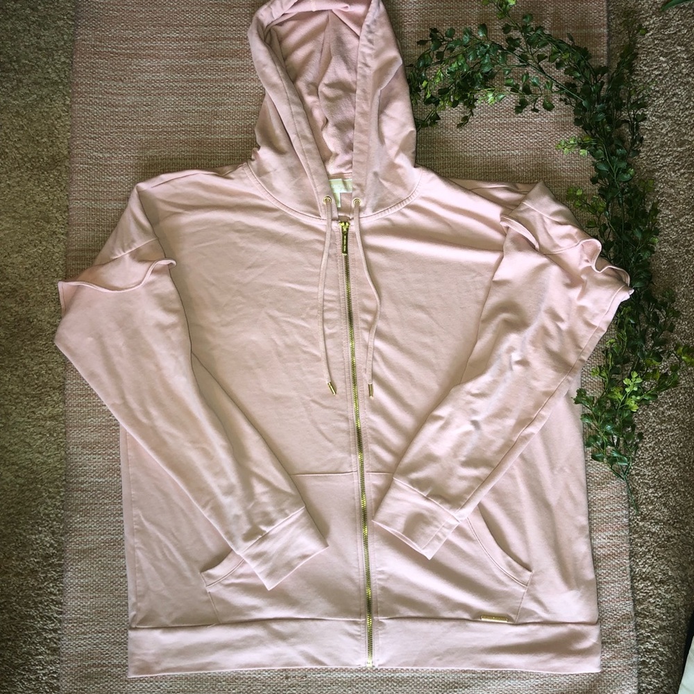 Michael Kors Ruffle Sleeve Pink Zip Up Hoodie XL